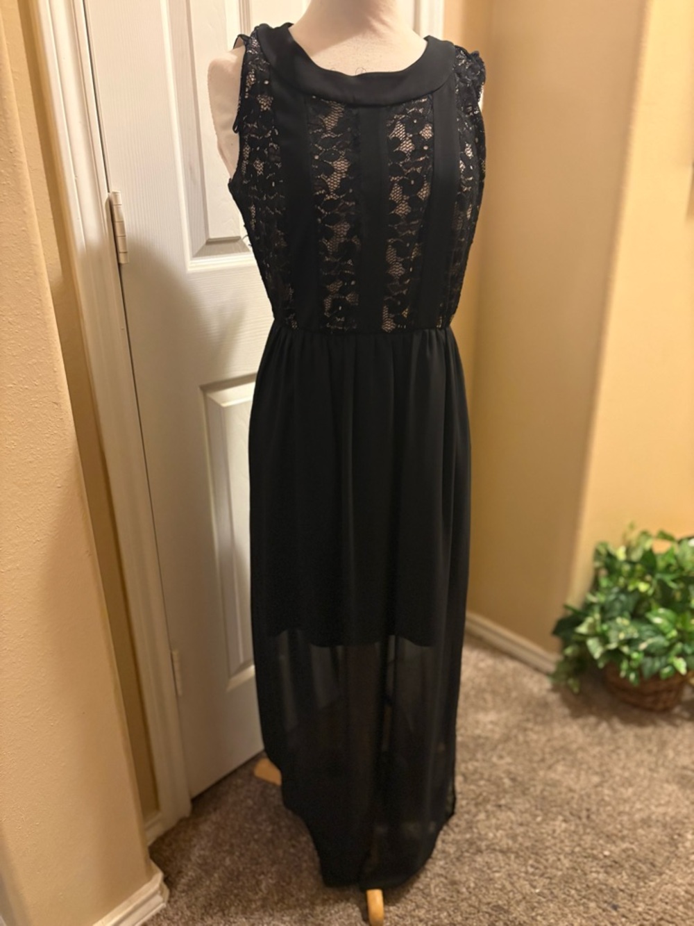 Enfocus Studio Black Lace Maxi Dress with Chiffon Skirt